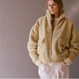 Urban Outfitters Sheila beige faux fur zip-up teddy jacket - Womens M Medium